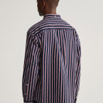 Men Navy Blue Classic Boxy Striped Casual Shirt