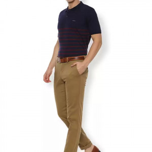 Slim Fit Men Beige Cotton Blend Trousers